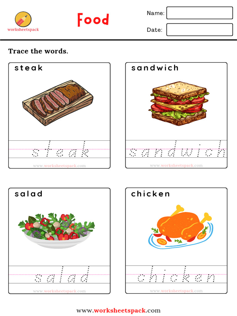 Tracing Words Worksheets Food | PDF