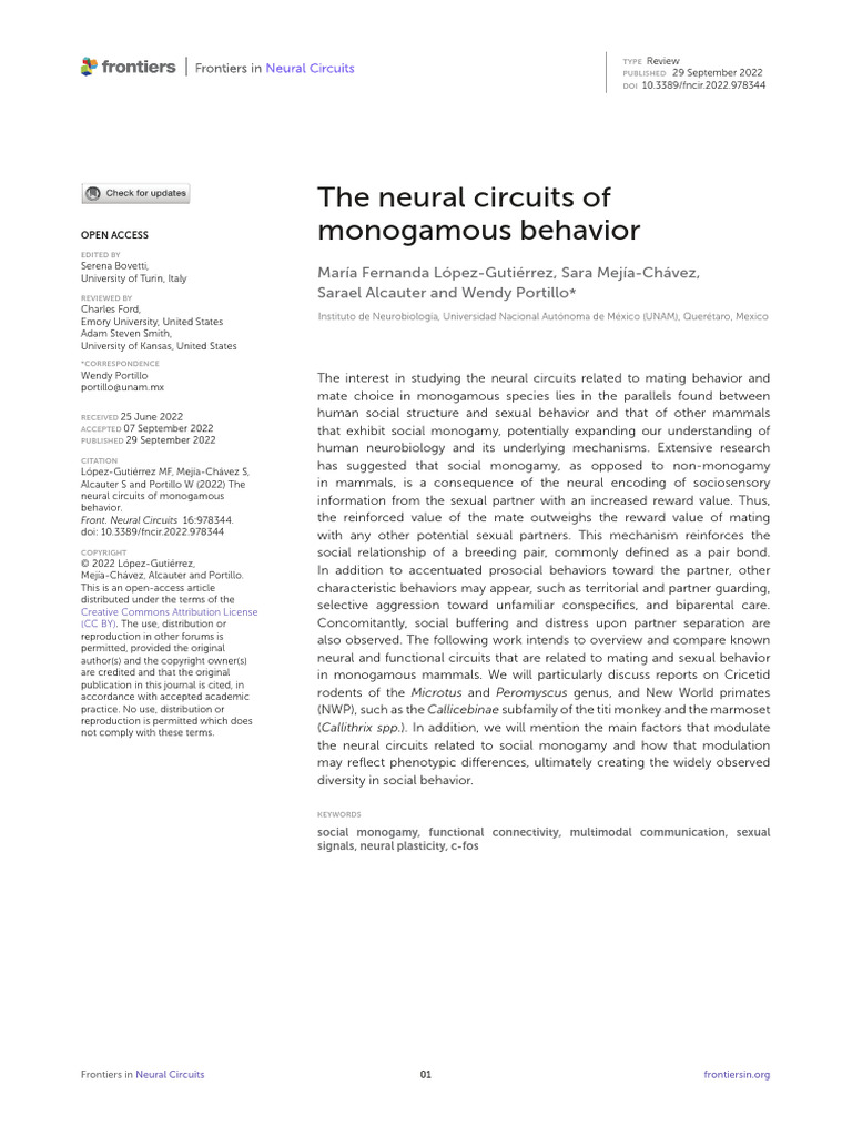 Neural Circuits of Monogamous Behavior | PDF | Monogamy | Reward System