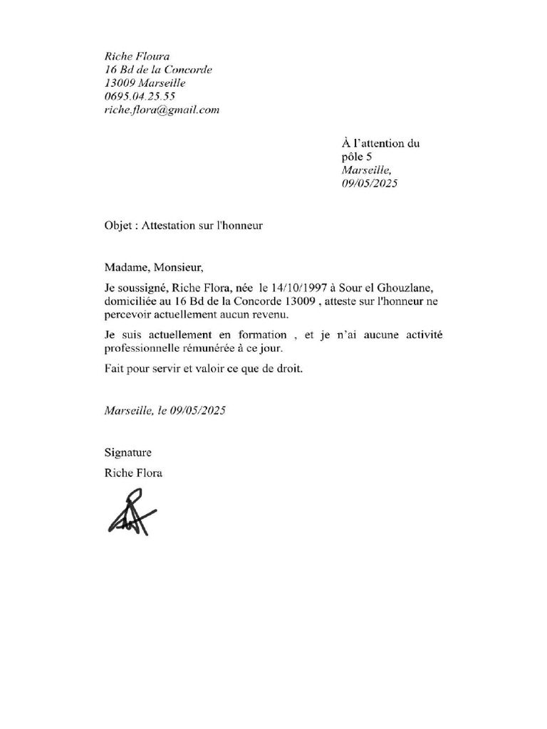 Attestation Sur L'honneur | PDF