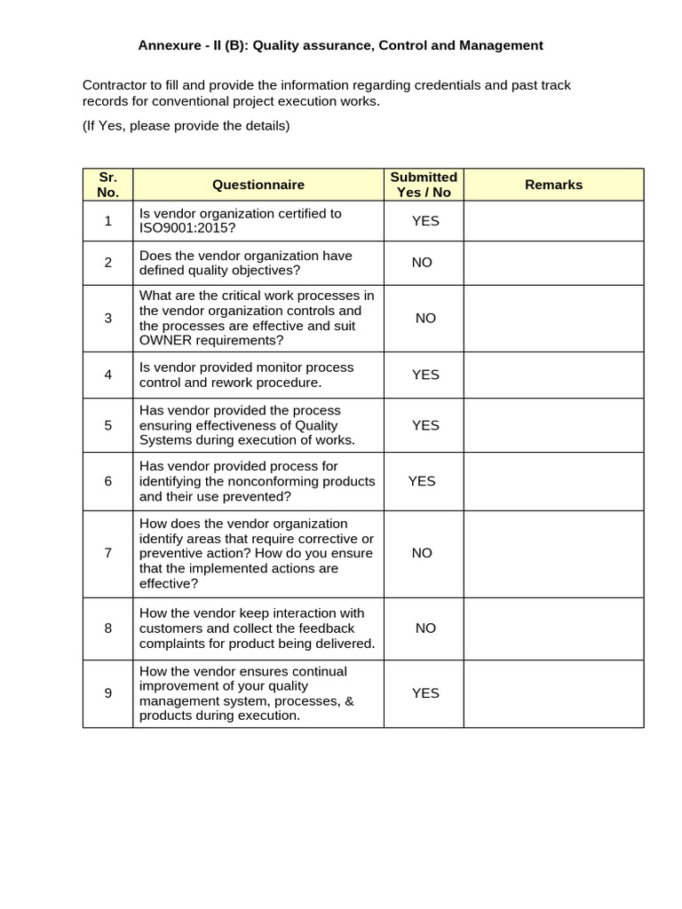 Annexure - 2B - Quality Assurance, Control and Management | PDF