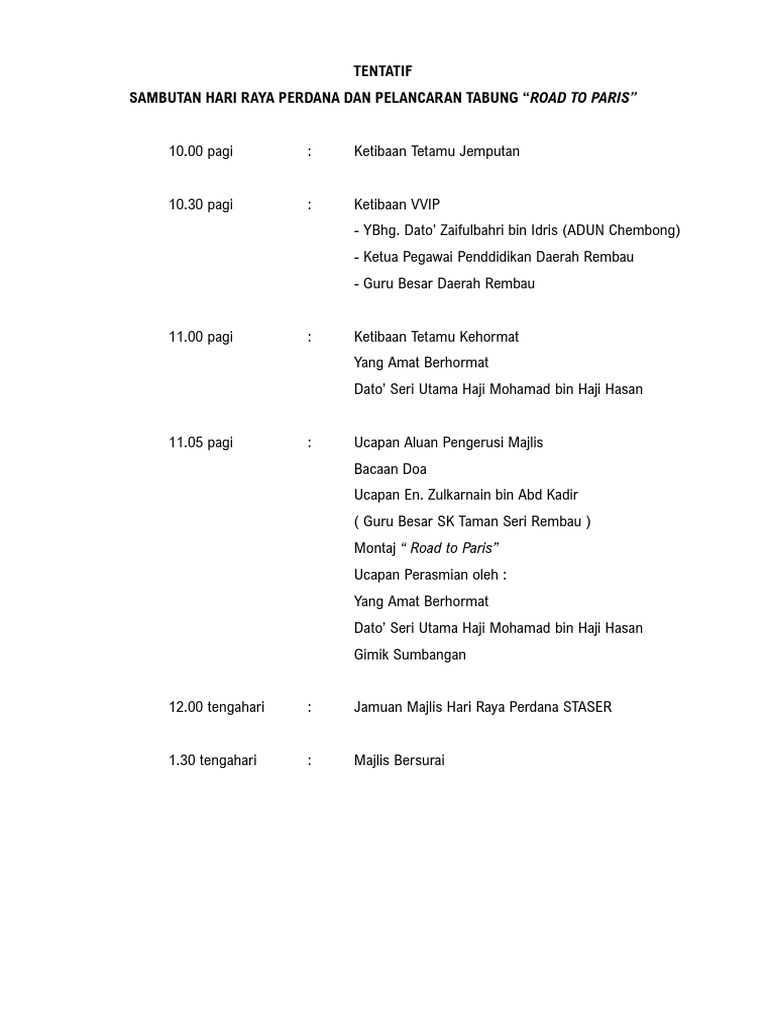 TENTATIF & JAWATANKUASA HARI RAYA | PDF