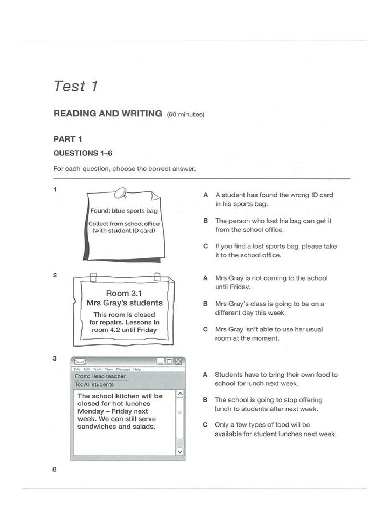Key-For-Schools-1-A2 - Test 1 | PDF