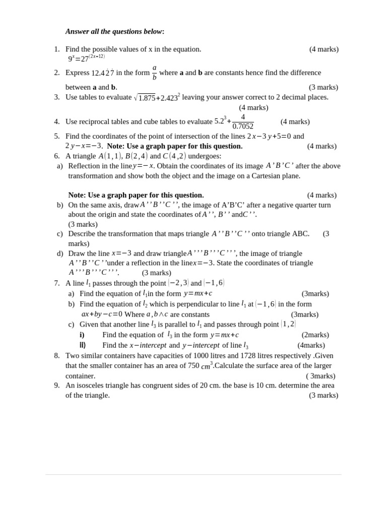 F2 Holiday Math Assessment | PDF | Cartesian Coordinate System ...