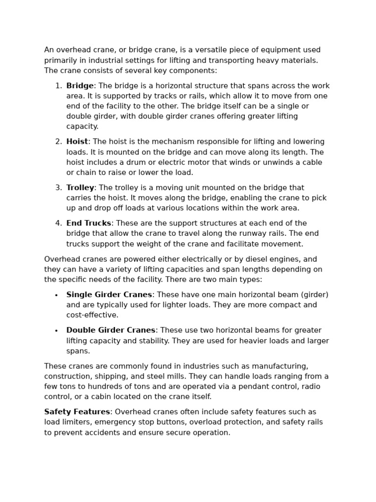 Overview of Overhead Cranes | PDF