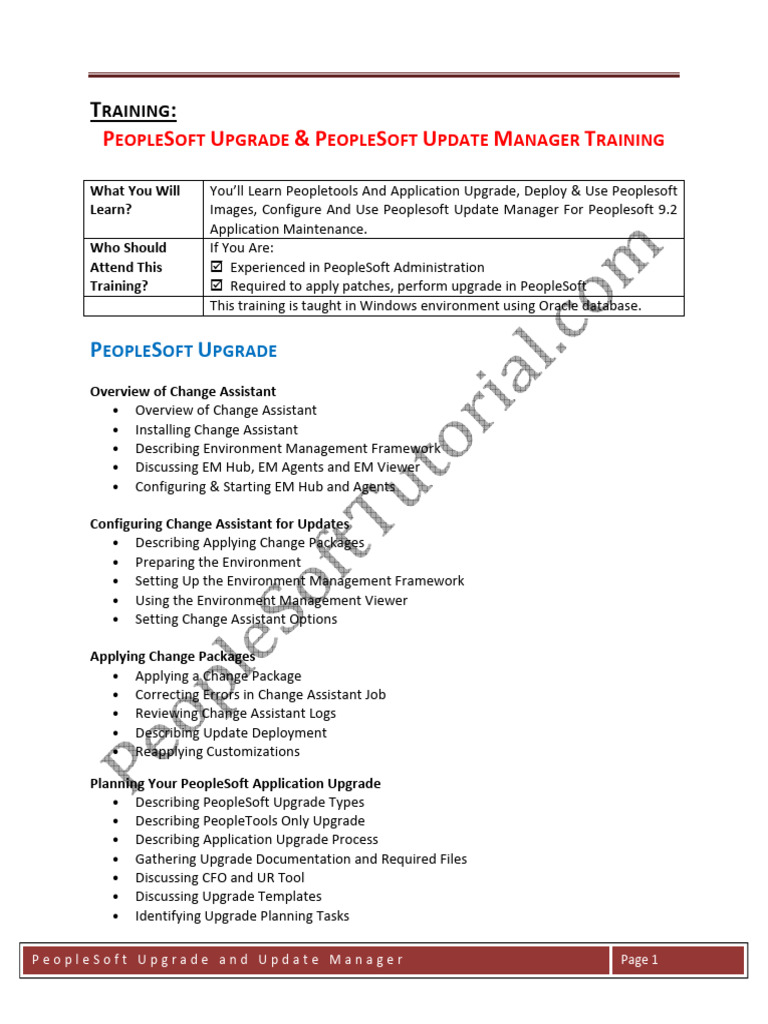 PeopleSoft Upgrade and Update Manager Training | PDF | Databases | Computer Architecture
