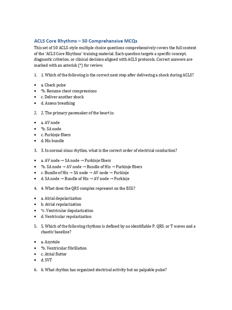 ACLS Core Rhythms: 50 MCQs Guide | PDF