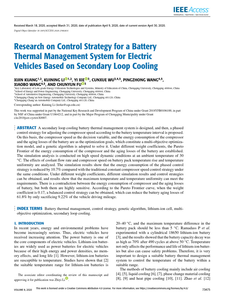 Research On Control Strategy For A Battery Thermal Management System ...