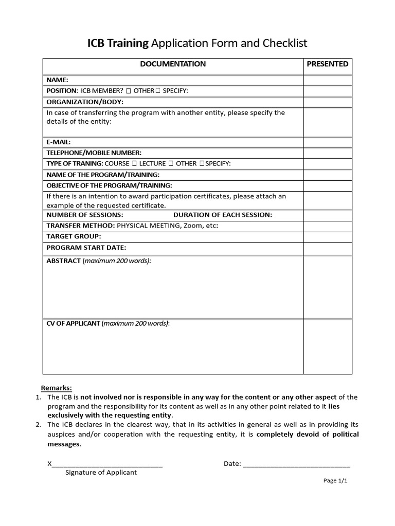 ICB Training Application Checklist | PDF