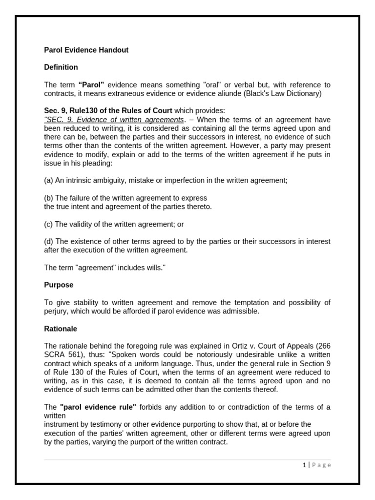 Understanding the Parol Evidence Rule | PDF | Witness | Parol Evidence Rule