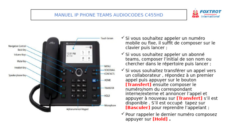 Manuel IP Phone Teams C455HD | PDF