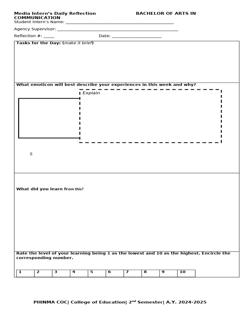 Media Intern Daily Reflection Template | PDF
