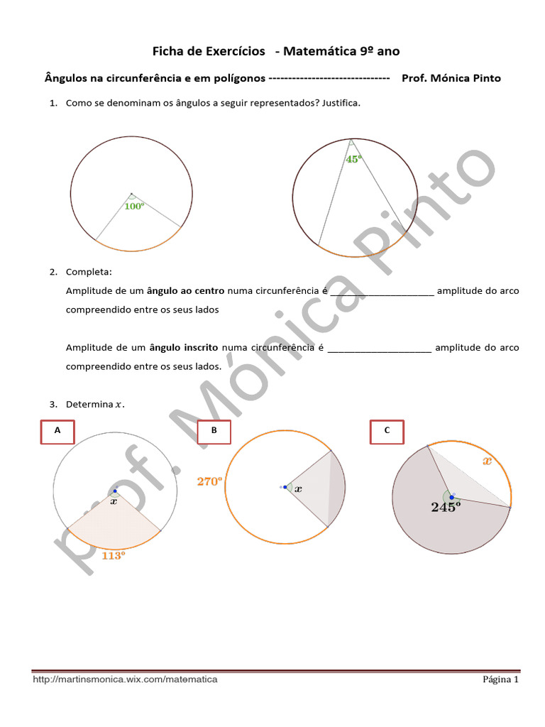 Ângulos e Cálculos em Matemática 9º Ano | PDF | Círculo | Trigonometria