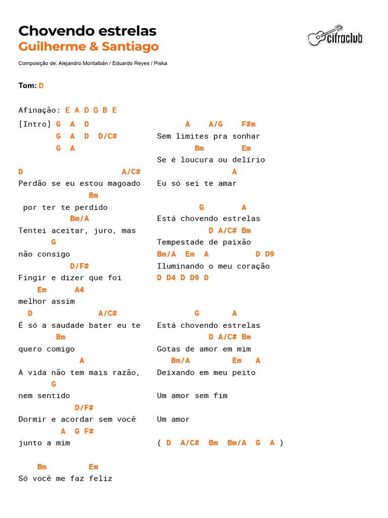 Cifra Club - Guilherme & Santiago - Chovendo estrelas | PDF