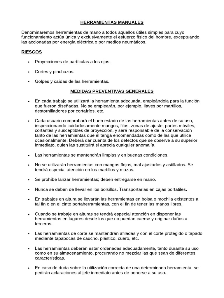 Seguridad en el Uso de Herramientas Manuales | PDF | Herramientas ...