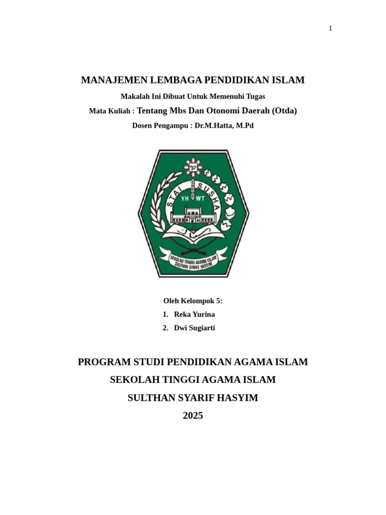 Manajemen Pendidikan Islam: MBS & OTDA | PDF