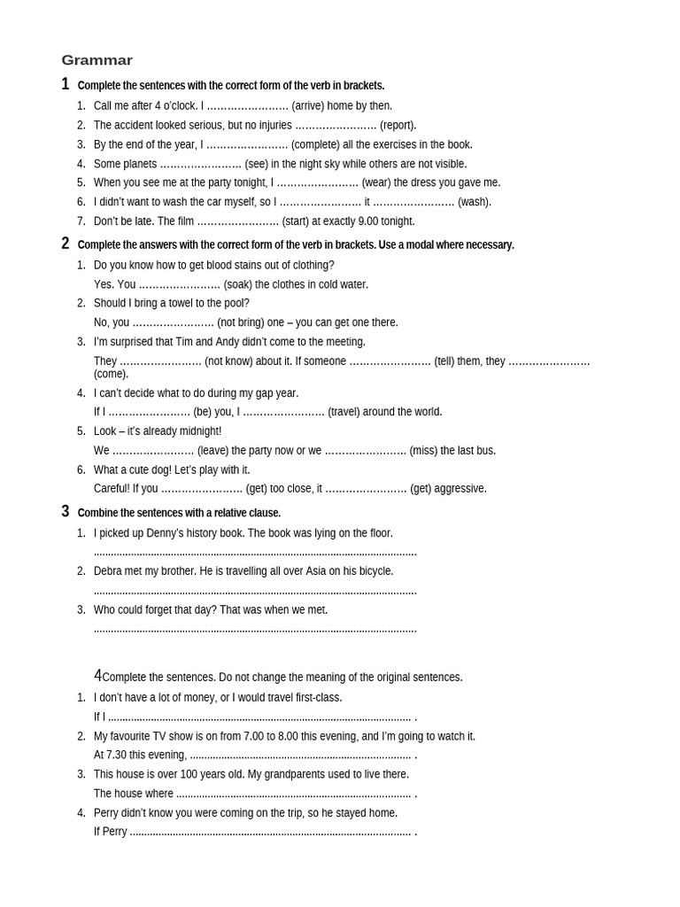Grammar Exercises for Verb Forms and Clauses | PDF | Linguistics