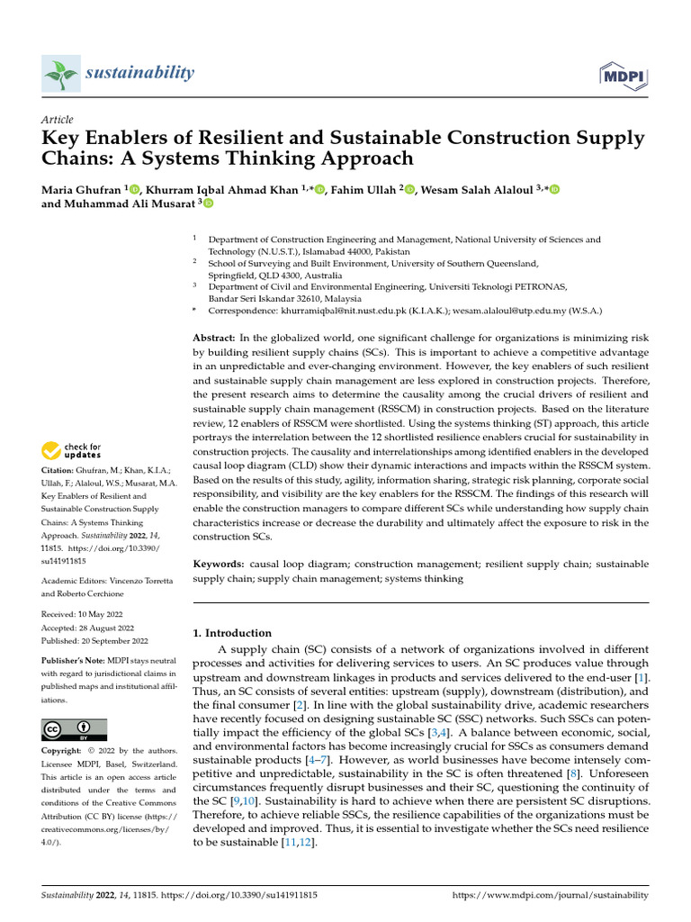 Key Enablers of Resilient and Sustainable Construction Supply Chains A ...