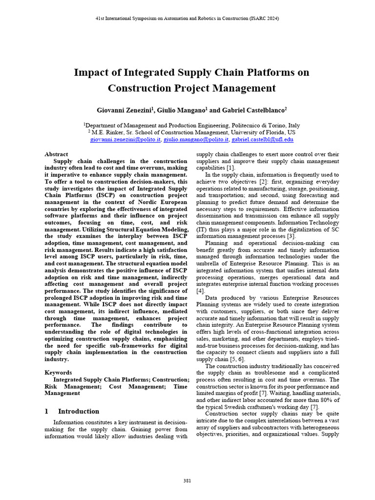 ISCP Impact on Construction Management | PDF | Structural Equation ...