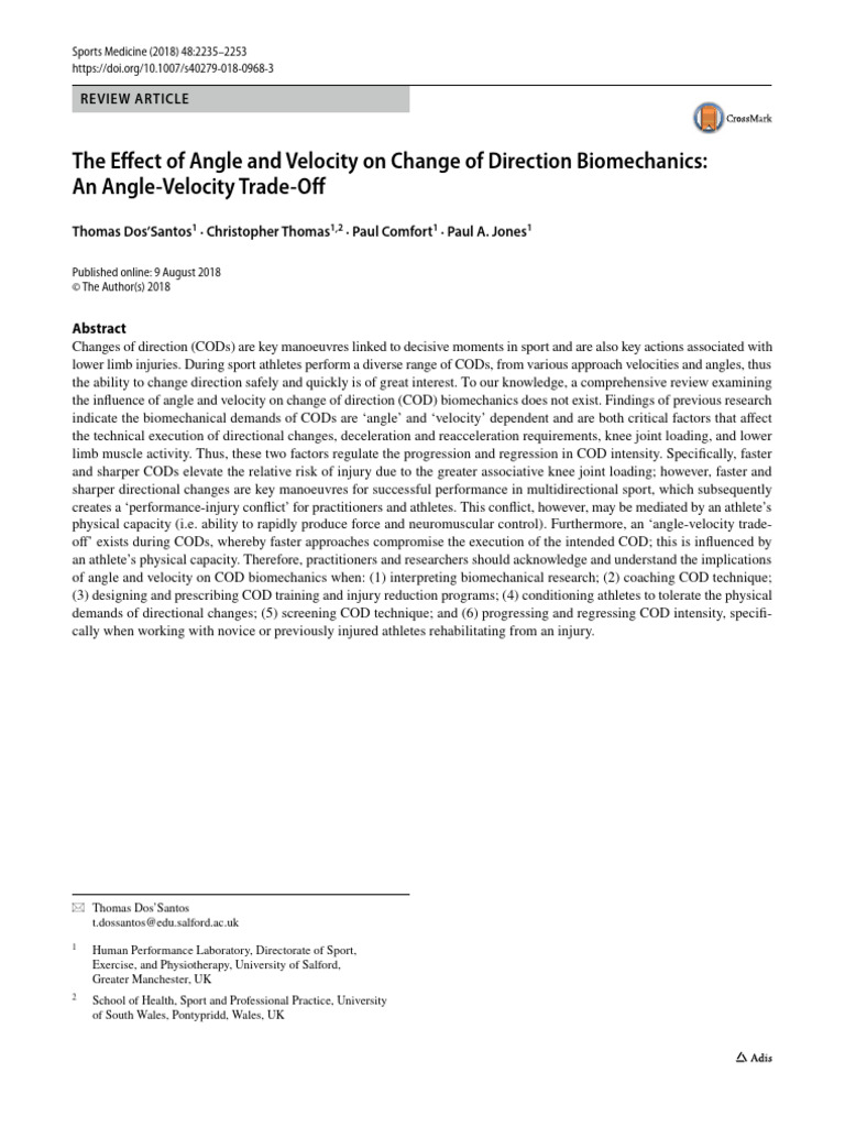 Effect of Angle and Velocity On Change of Direction Biomechanics (Dos ...