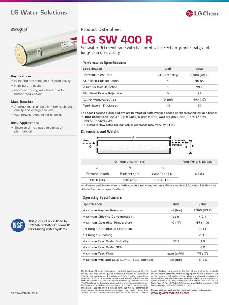 LG SW 400 R | PDF | Membrane | Materials
