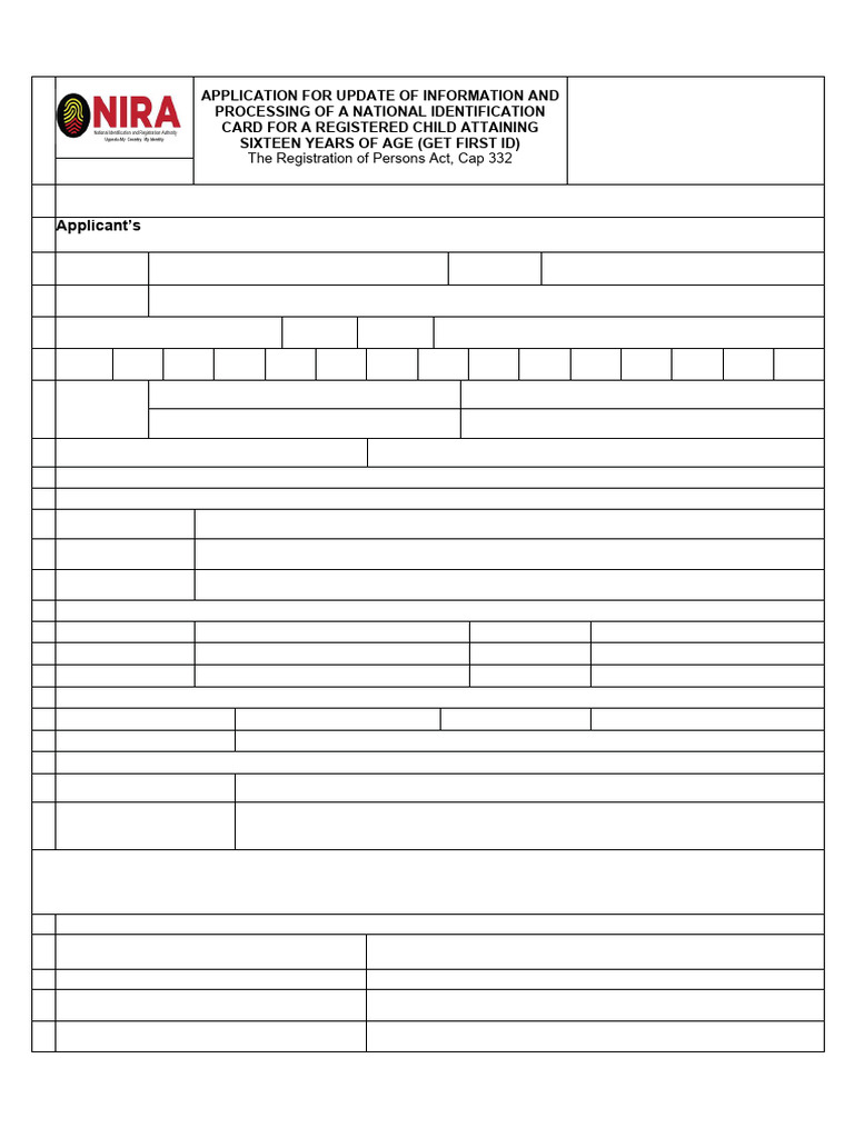 NIRA Form 7A: National ID Update Application | PDF
