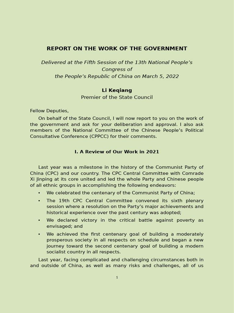 Report On The Work of The Government | PDF | Fiscal Policy | Macroeconomics