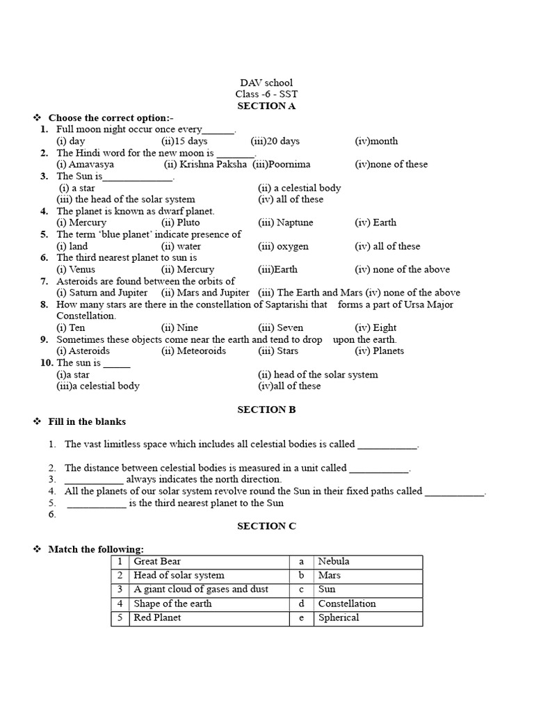 Class 6 SST: Solar System Overview | PDF | Planets | Solar System