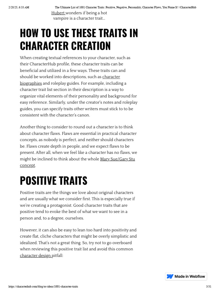 Character Traits for OCs: Positive & Negative | PDF | Psychology ...