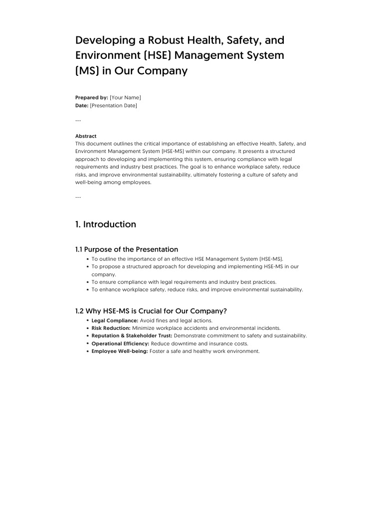 Developing a Robust Health, Safety, and Environment (HSE) Management ...