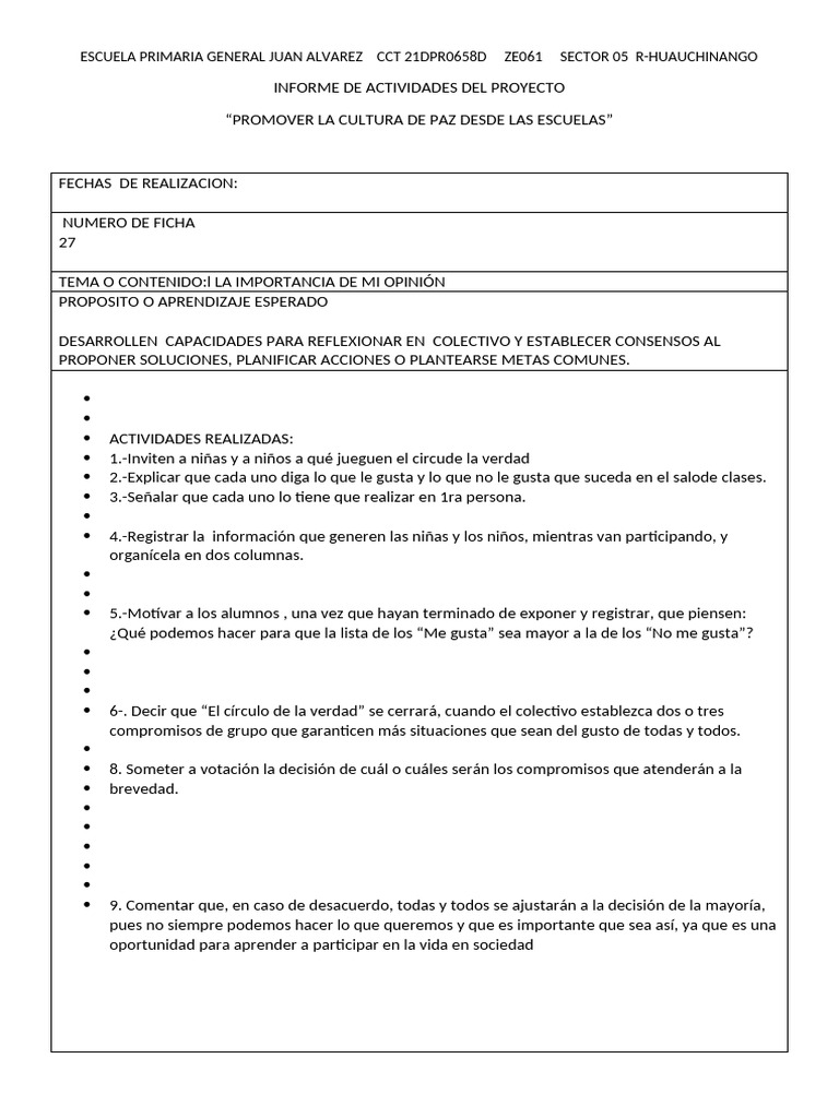 Formato Fichas Promover La Cultura de Paz Desde La Escuela Oscar | PDF