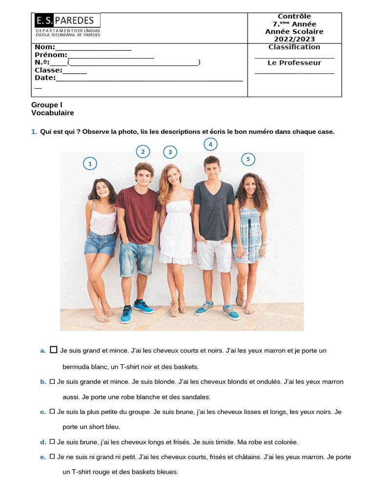 Contrôle de Vocabulaire et Grammaire 7ème | PDF | Rousseur