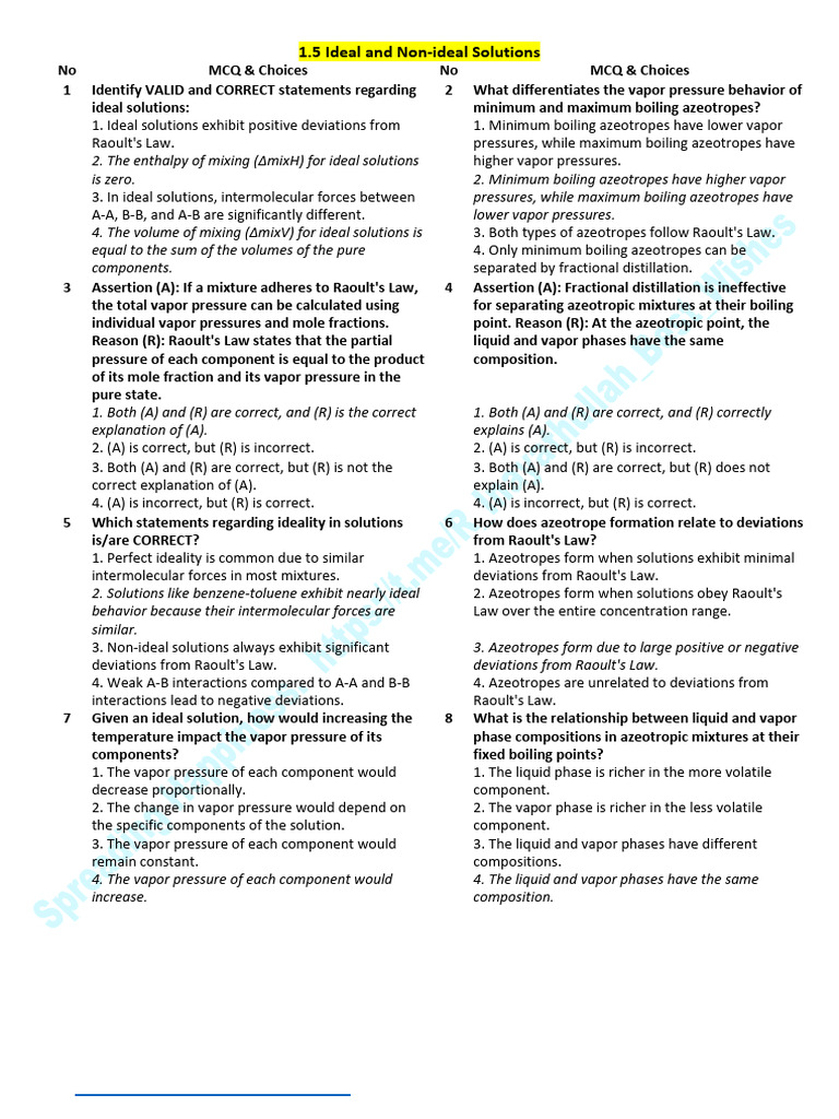 Photo inspiration: Fresh Look at Ideal Vs Non Ideal Solutions Mcqs Pdf Distillation