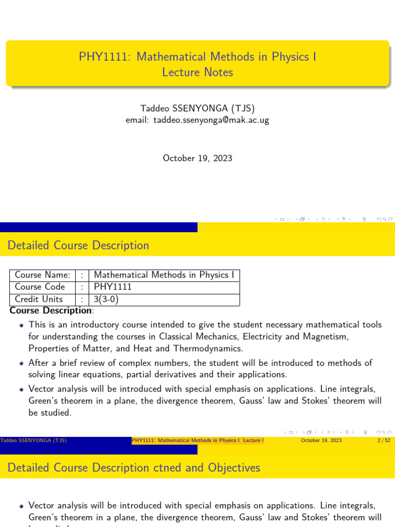 Mathematical Methods in Physics I(1) | PDF | Euclidean Vector | Vector ...