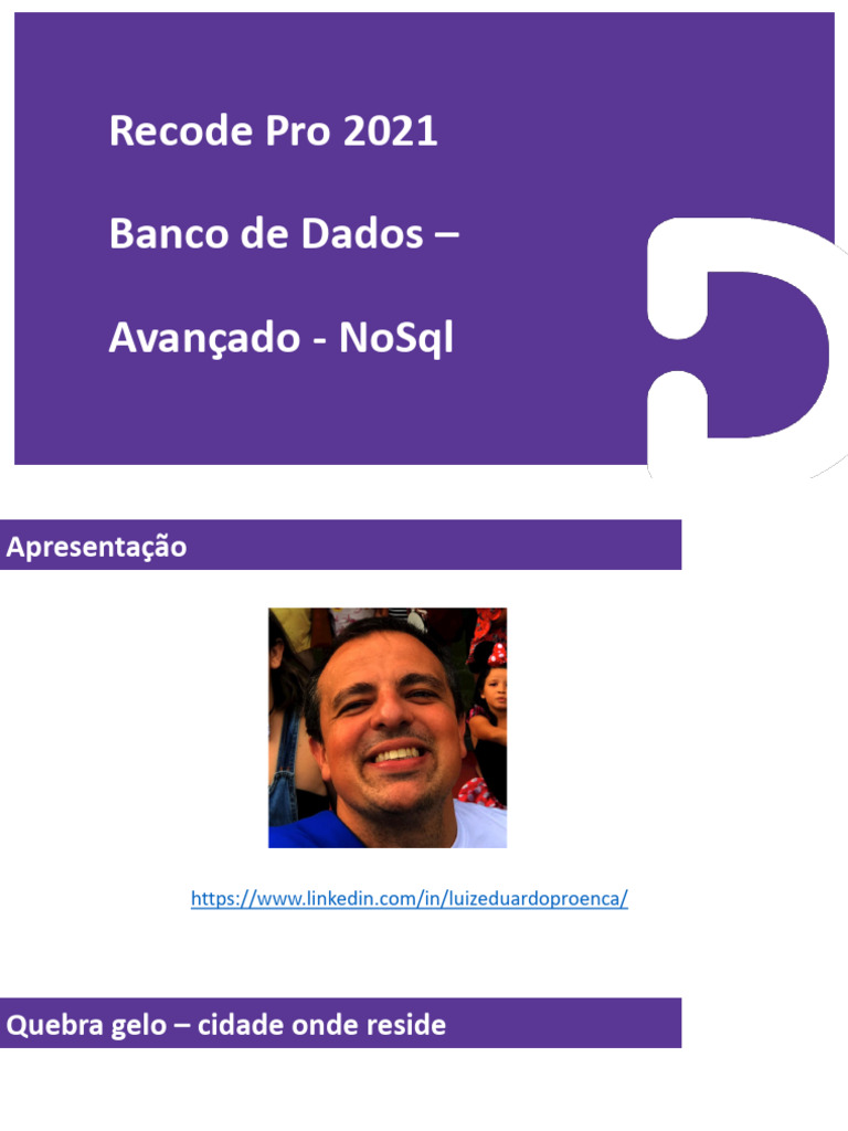 Recode Pro 2021 - Banco de Dados - Avançado - NoSql | PDF | No SQL ...