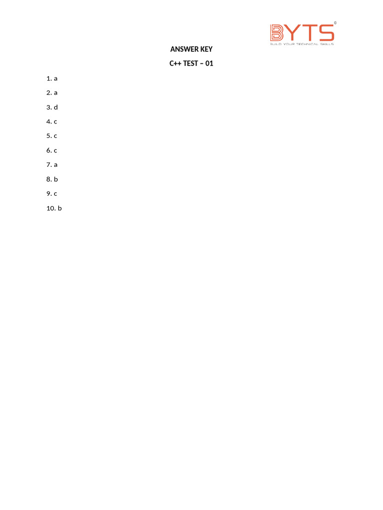 C++ and C Test Answer Keys PDF | PDF