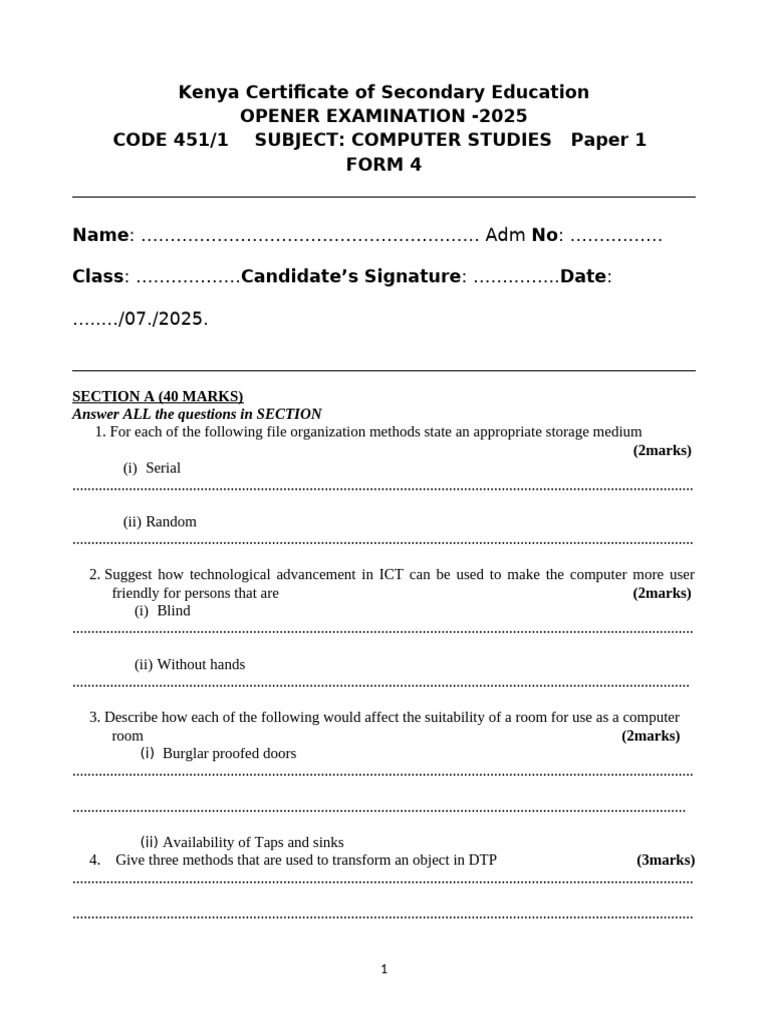 Computer Studies Computer Studies Question Paper Pdf