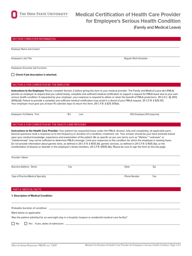 Medical Certification for FMLA Leave | PDF | Family And Medical Leave ...