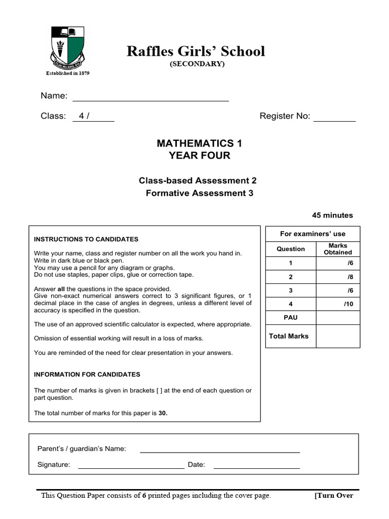 Year 4 Mathematics Assessment Paper | PDF | Tangent | Mathematics