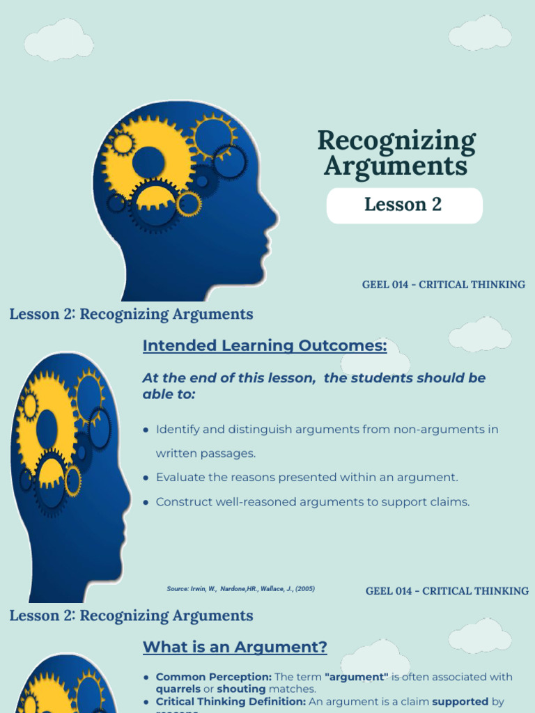 Lesson 2 Recognizing Arguments Pdf Argument Sentence Linguistics
