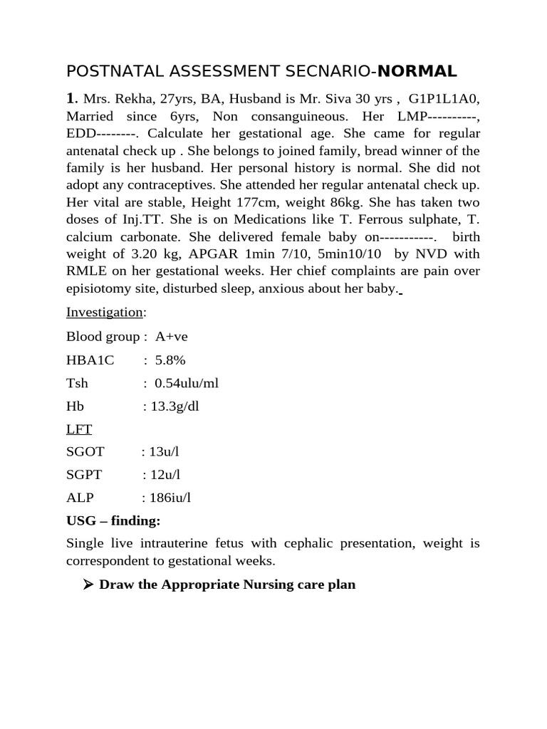 Postnatal Assessment and Care Plans | PDF | Prenatal Development ...