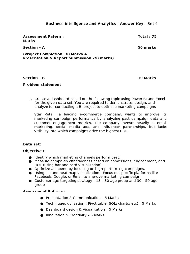 Business Intelligence Assessment Key 4 | PDF | Data Analysis | Analytics