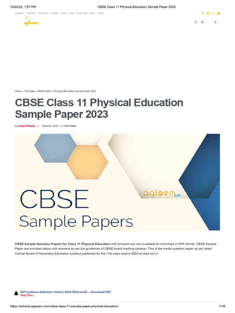 Class 11 PE Half-Yearly Sample Paper | PDF | Educational Organizations ...