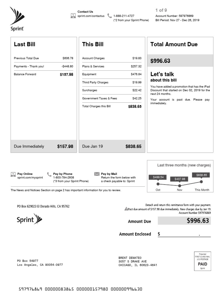 Sprint Bill Summary and Payment Details | PDF | Apple Watch | Fee