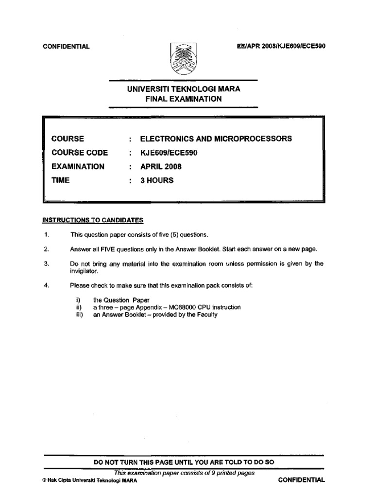 Universiti Teknologi Mara Final Examination: Confidential EE/APR 2008 ...