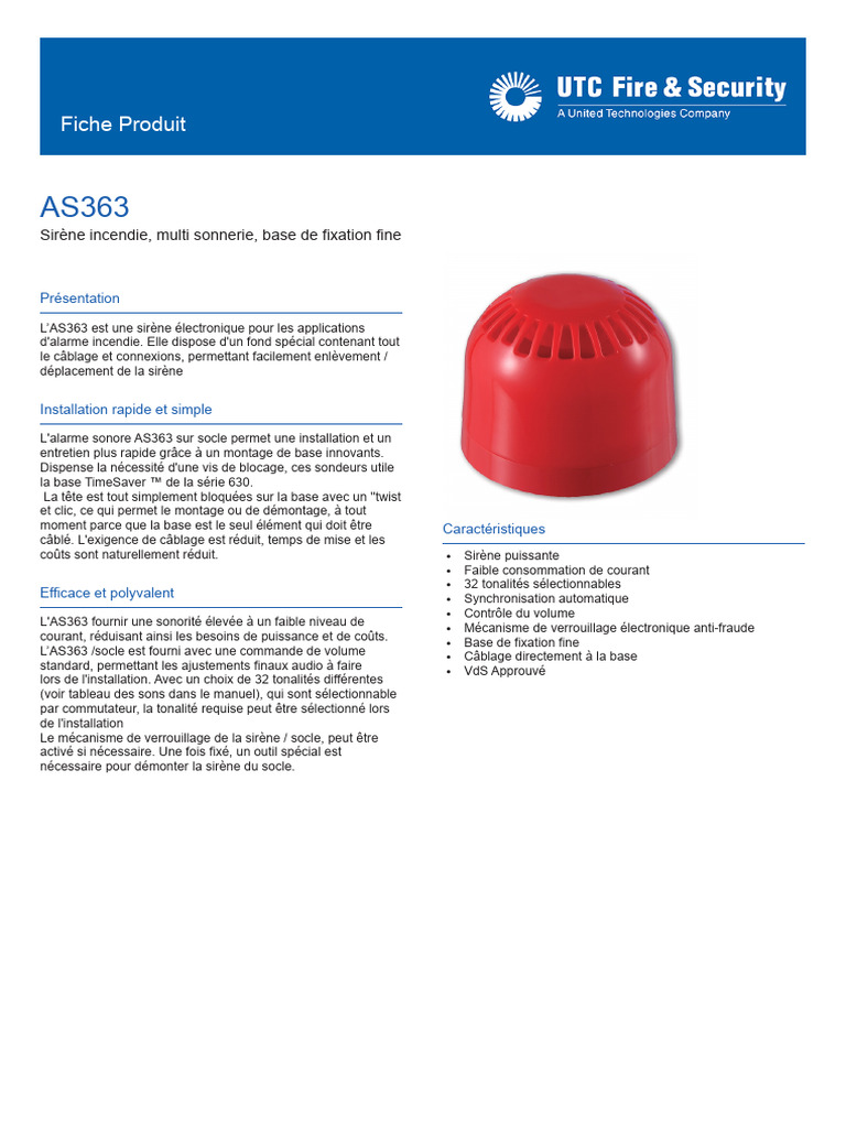 Sirène incendie AS363 : installation rapide | PDF | Électrotechnique