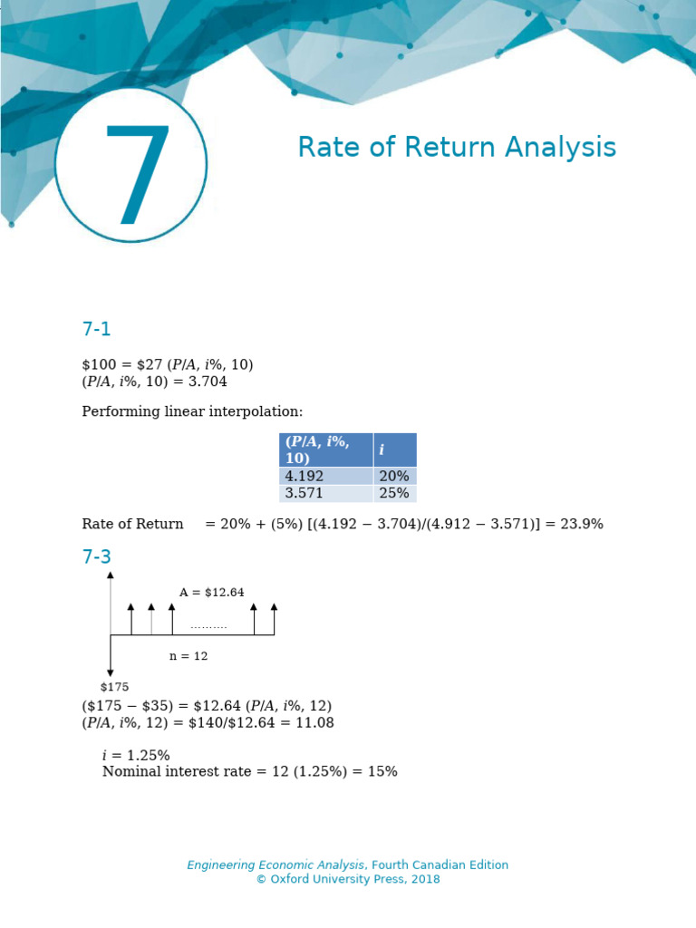 Rate of Return Analysis in Engineering | PDF | Interest | Internal Rate ...