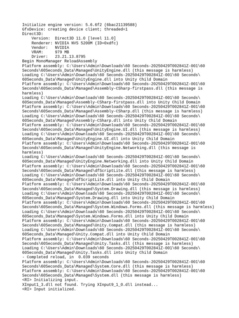 Unity Engine Initialization Log | PDF | Utility Software | Computer ...