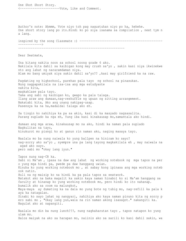 Seatmate One Short Story PDF