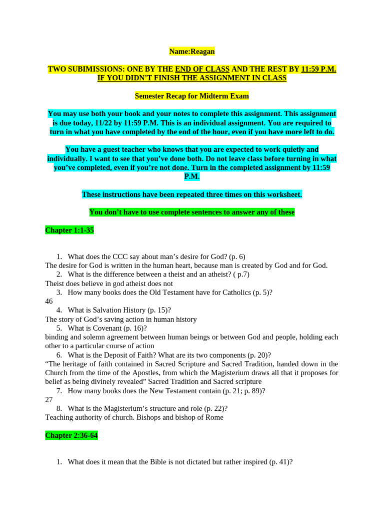 End of Quarter Recap Due 11-22 | PDF | Book Of Genesis | Torah