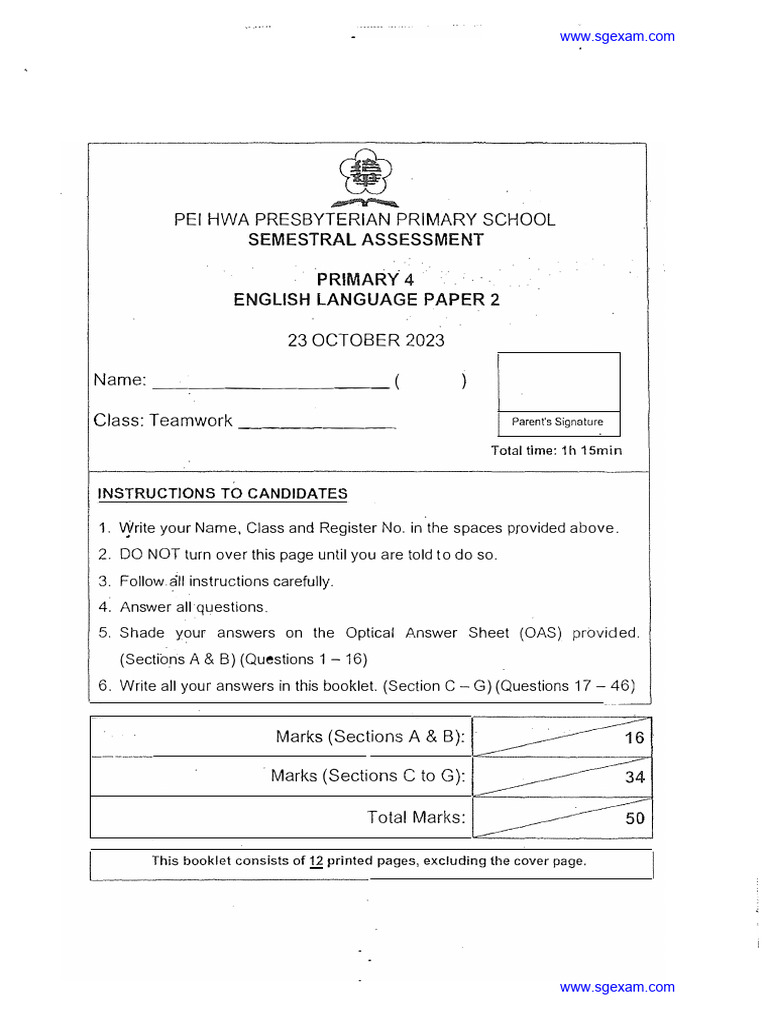 Primary 4 English Exam Paper 2023 | PDF